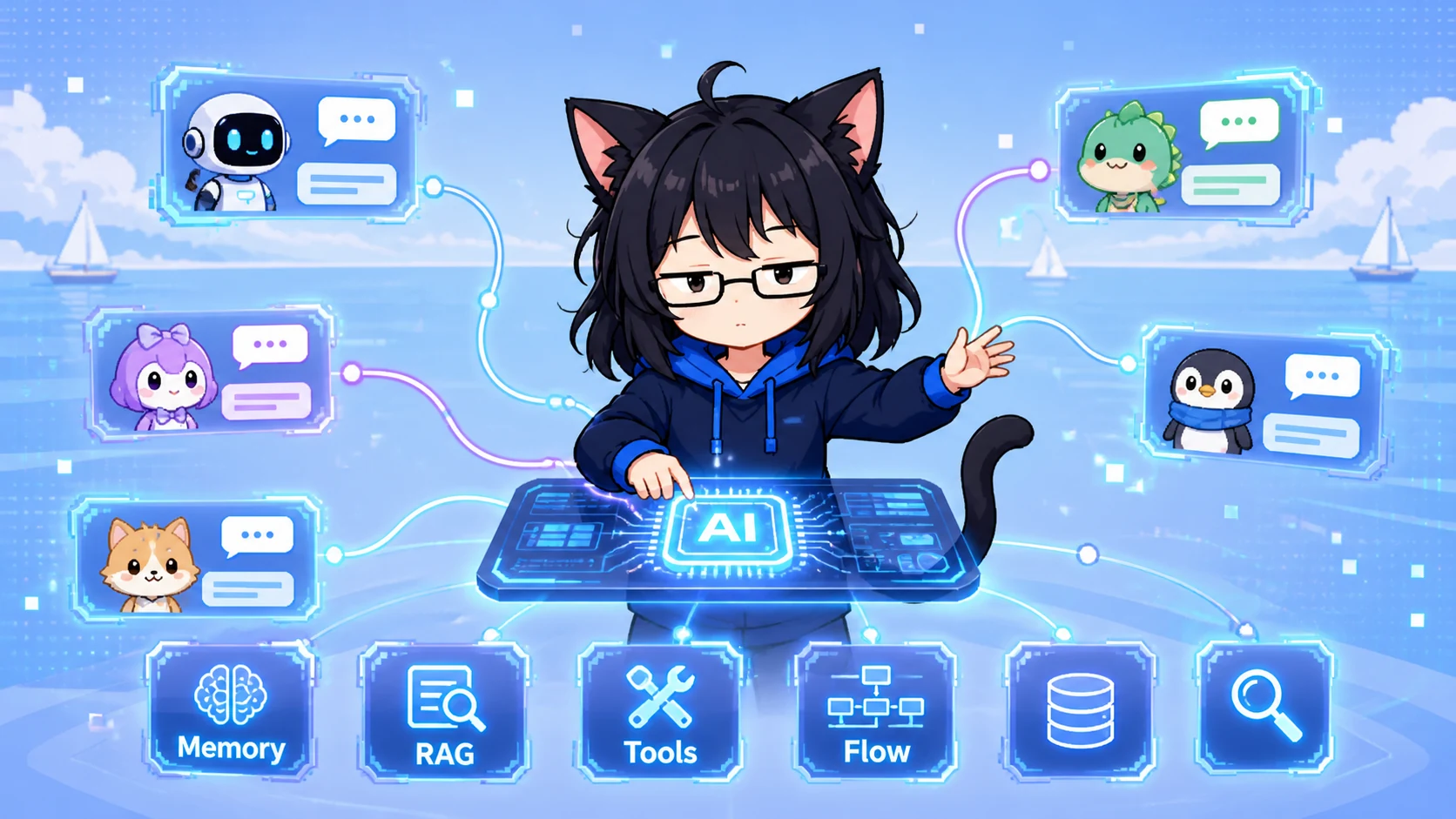 猫耳看板娘通过控制台编排多角色 AI 对话系统